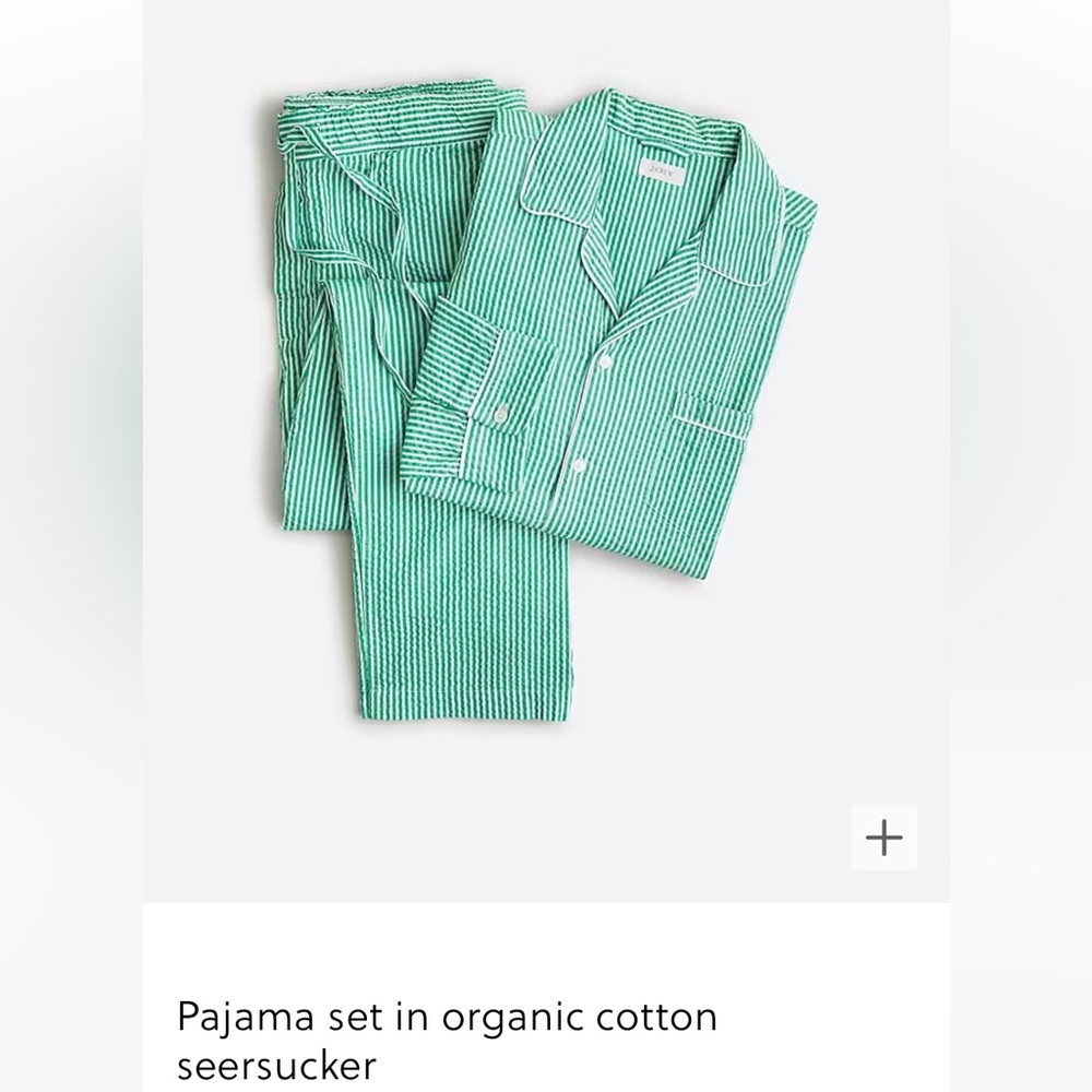 NWT J.Crew Men’s green cotton stripe long sleeve pajama set